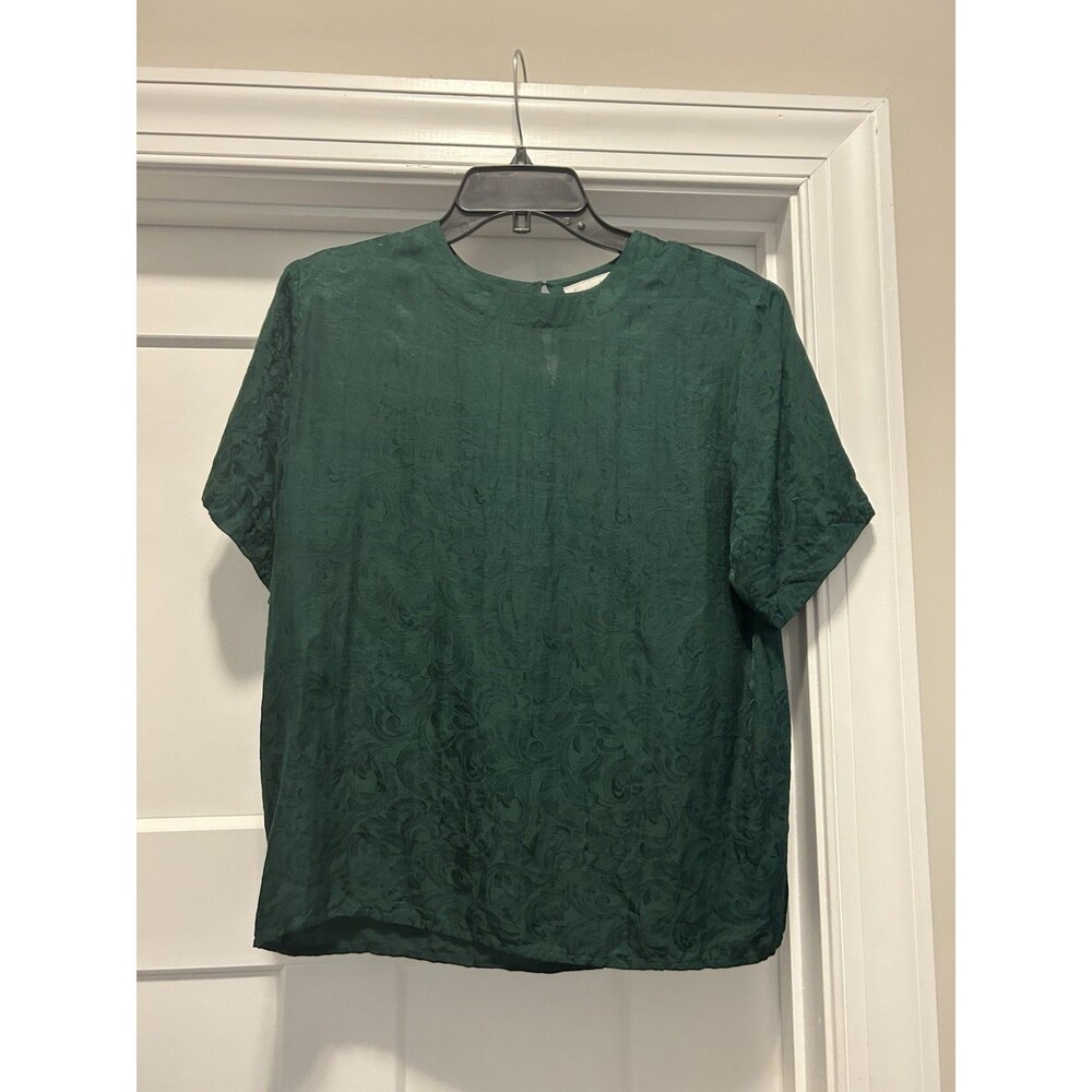 Vintage Anna And Frank Top Size Small green floral Silk Blouse Classic Y2K Work